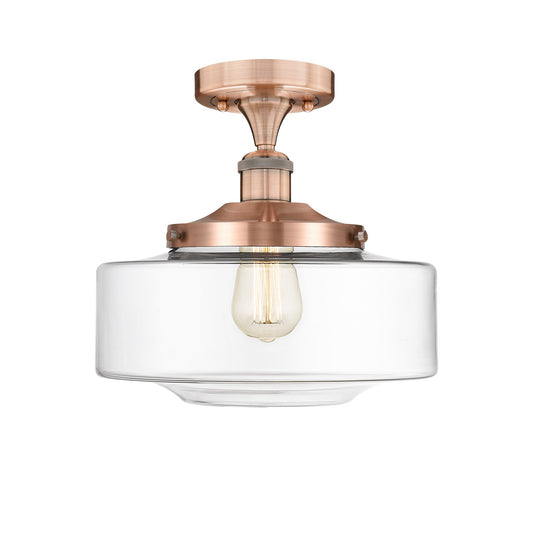 Innovations Bridgeton 12in 1-Light Semi-Flush Mount | Traditional Antique Copper Steel and Clear Glass | Damp-Rated Hallway & | Model 616-1F-AC-G692-12