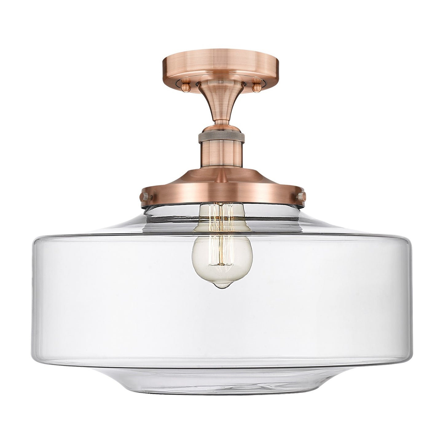 Innovations Bridgeton 16in 1-Light Semi-Flush Mount | Traditional Antique Copper Steel and Clear Schoolhouse Glass | Damp-Rated | Model 616-1F-AC-G692-16