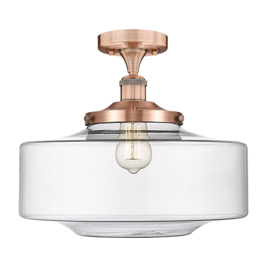 Innovations Bridgeton 16in 1-Light Semi-Flush Mount | Traditional Antique Copper Steel and Clear Schoolhouse Glass | Damp-Rated | Model 616-1F-AC-G692-16
