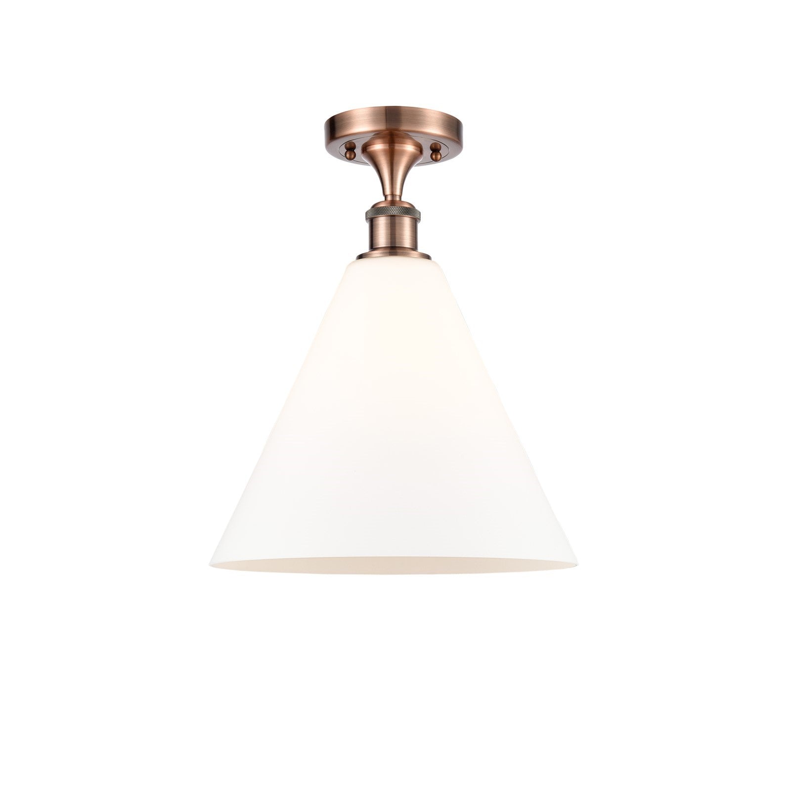 Innovations Berkshire Glass 12in 1-Light Semi-Flush Mount | Industrial Antique Copper and Matte White Glass | Entryway & Hallway | Model 616-1F-AC-GBC-121