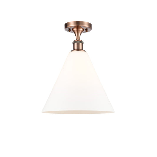 Innovations Berkshire Glass 12in 1-Light Semi-Flush Mount | Industrial Antique Copper and Matte White Glass | Entryway & Hallway | Model 616-1F-AC-GBC-121
