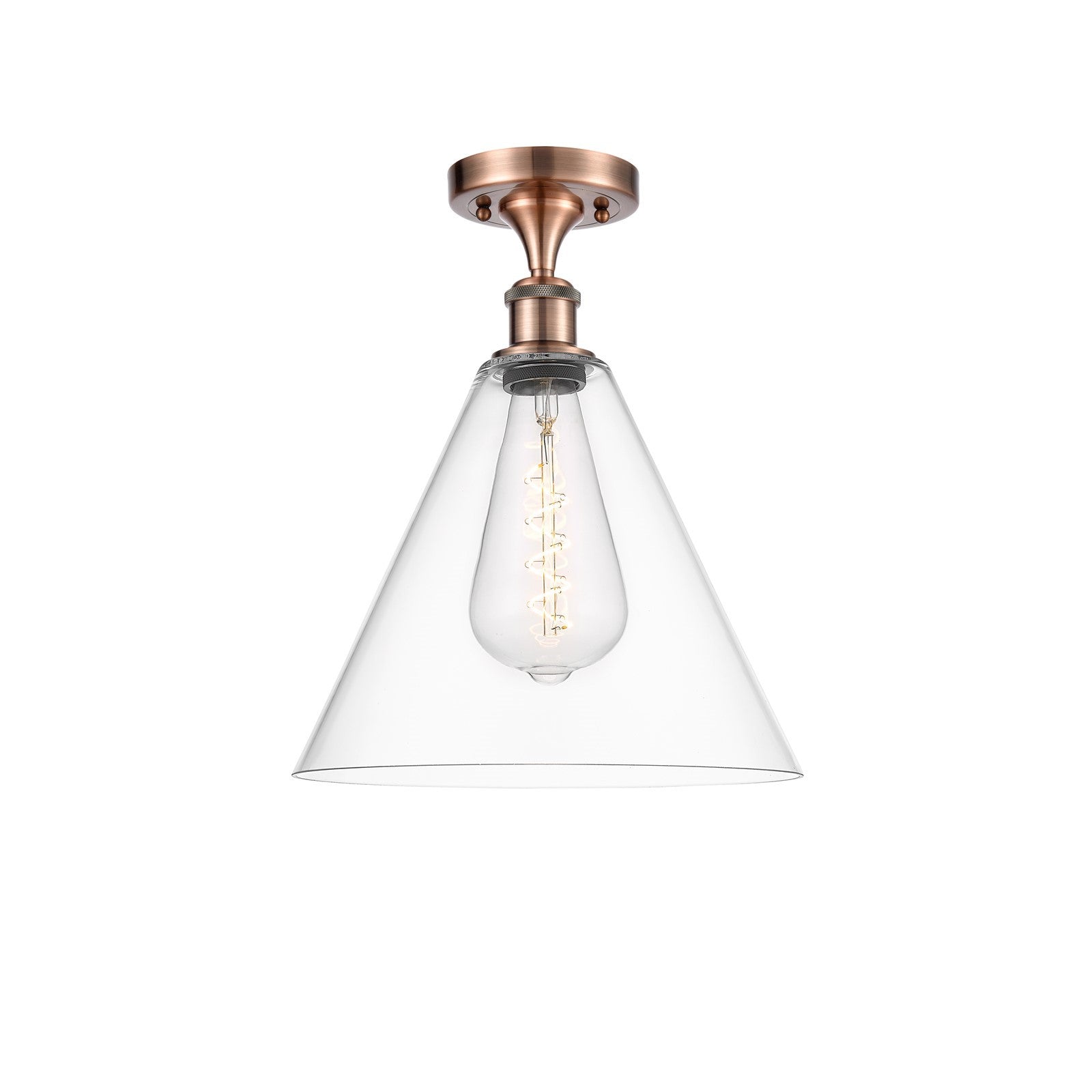 Innovations Berkshire 12in 1-Light Semi-Flush Mount | Industrial Antique Copper Steel and Clear Glass | Damp-Rated Entryway & | Model 616-1F-AC-GBC-122