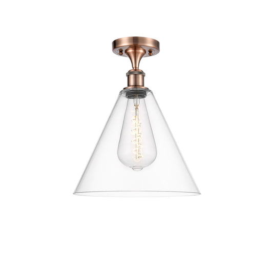 Innovations Berkshire 12in 1-Light Semi-Flush Mount | Industrial Antique Copper Steel and Clear Glass | Damp-Rated Entryway & | Model 616-1F-AC-GBC-122