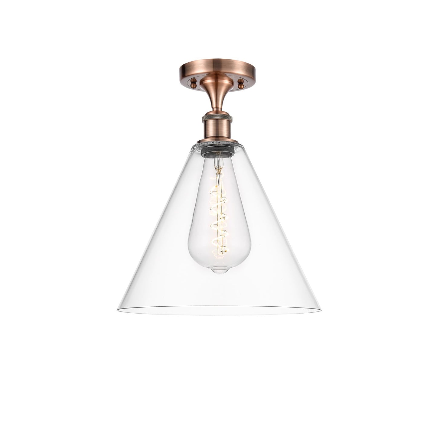 Innovations Berkshire 12in 1-Light Semi-Flush Mount | Industrial Antique Copper Steel and Clear Glass | Damp-Rated Entryway & | Model 616-1F-AC-GBC-122