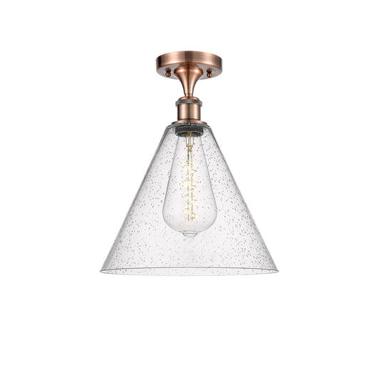 Innovations Berkshire Glass 12in 1-Light Semi-Flush Mount | Industrial Antique Copper Steel and Seedy Glass | Entryway & Hallway | Model 616-1F-AC-GBC-124