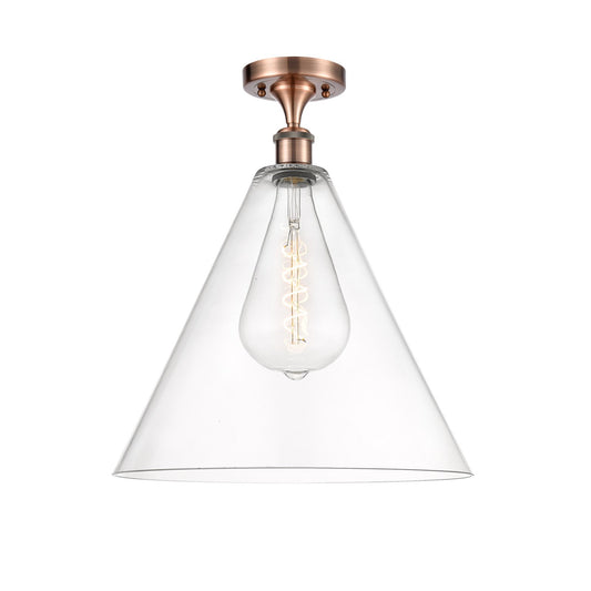 Innovations Berkshire 16in 1-Light Semi-Flush Mount | Industrial Antique Copper Steel and Clear Glass | Entryway & Hallway | 16 | Model 616-1F-AC-GBC-162