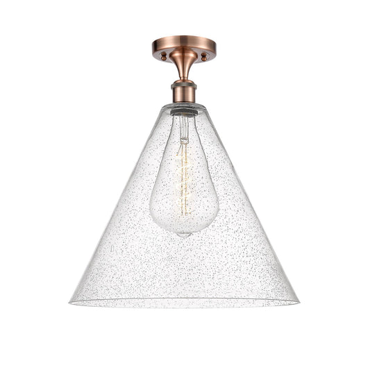 Innovations Berkshire 16in 1-Light Semi-Flush Mount | Industrial Antique Copper Steel and Seedy Glass | Entryway & Hallway | 16 | Model 616-1F-AC-GBC-164