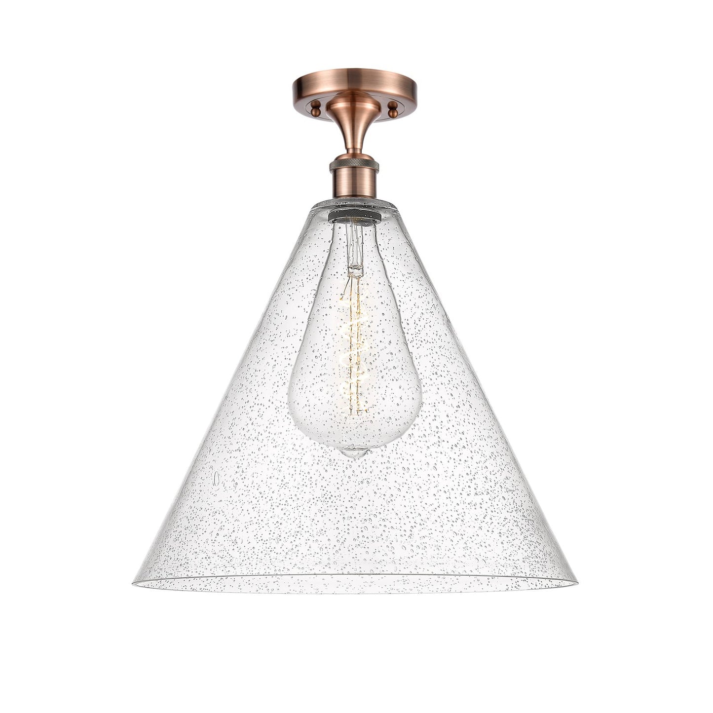 Innovations Berkshire 16in 1-Light Semi-Flush Mount | Industrial Antique Copper Steel and Seedy Glass | Entryway & Hallway | 16 | Model 616-1F-AC-GBC-164