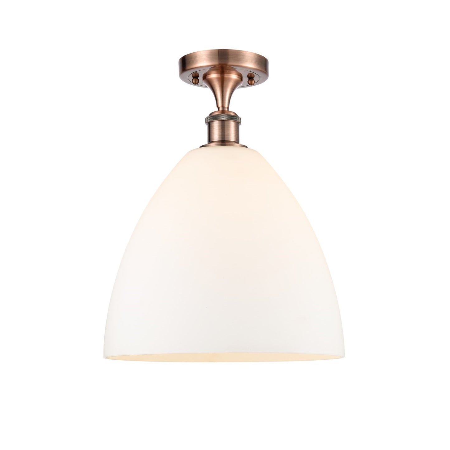 Innovations Bristol 12in 1-Light Semi-Flush Mount | Industrial Antique Copper Steel and Matte White Glass | Damp-Rated Hallway & | Model 616-1F-AC-GBD-121