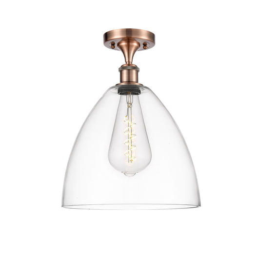 Innovations Bristol 12in 1-Light Semi-Flush Mount | Industrial Antique Copper Steel and Clear Glass | Damp-Rated Entryway & | Model 616-1F-AC-GBD-122