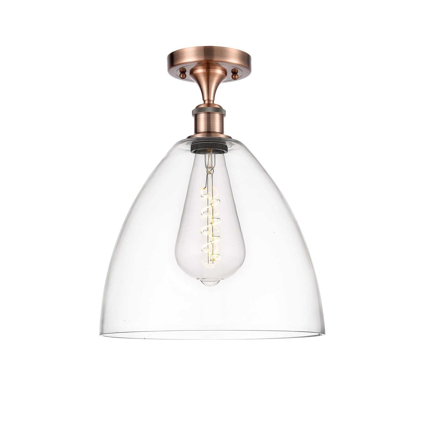 Innovations Bristol 12in 1-Light Semi-Flush Mount | Industrial Antique Copper Steel and Clear Glass | Damp-Rated Entryway & | Model 616-1F-AC-GBD-122