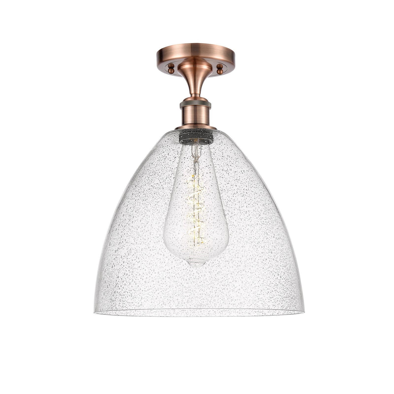 Innovations Bristol 12in 1-Light Semi-Flush Mount | Industrial Antique Copper Steel and Seedy Glass Dome Shade | Damp-Rated | Model 616-1F-AC-GBD-124