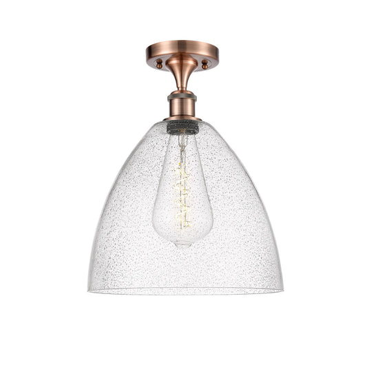 Innovations Bristol 12in 1-Light Semi-Flush Mount | Industrial Antique Copper Steel and Seedy Glass Dome Shade | Damp-Rated | Model 616-1F-AC-GBD-124