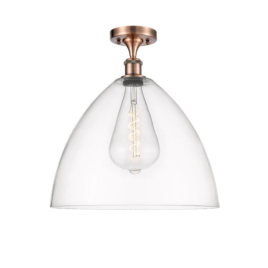 Innovations Bristol 16in 1-Light Semi-Flush Mount | Industrial Antique Copper Steel and Clear Glass | Entryway & Hallway | 16 x | Model 616-1F-AC-GBD-162