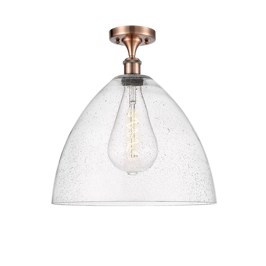 Innovations Bristol 16in 1-Light Semi-Flush Mount | Industrial Antique Copper Steel and Seedy Glass Dome Shade | Damp Rated | Model 616-1F-AC-GBD-164