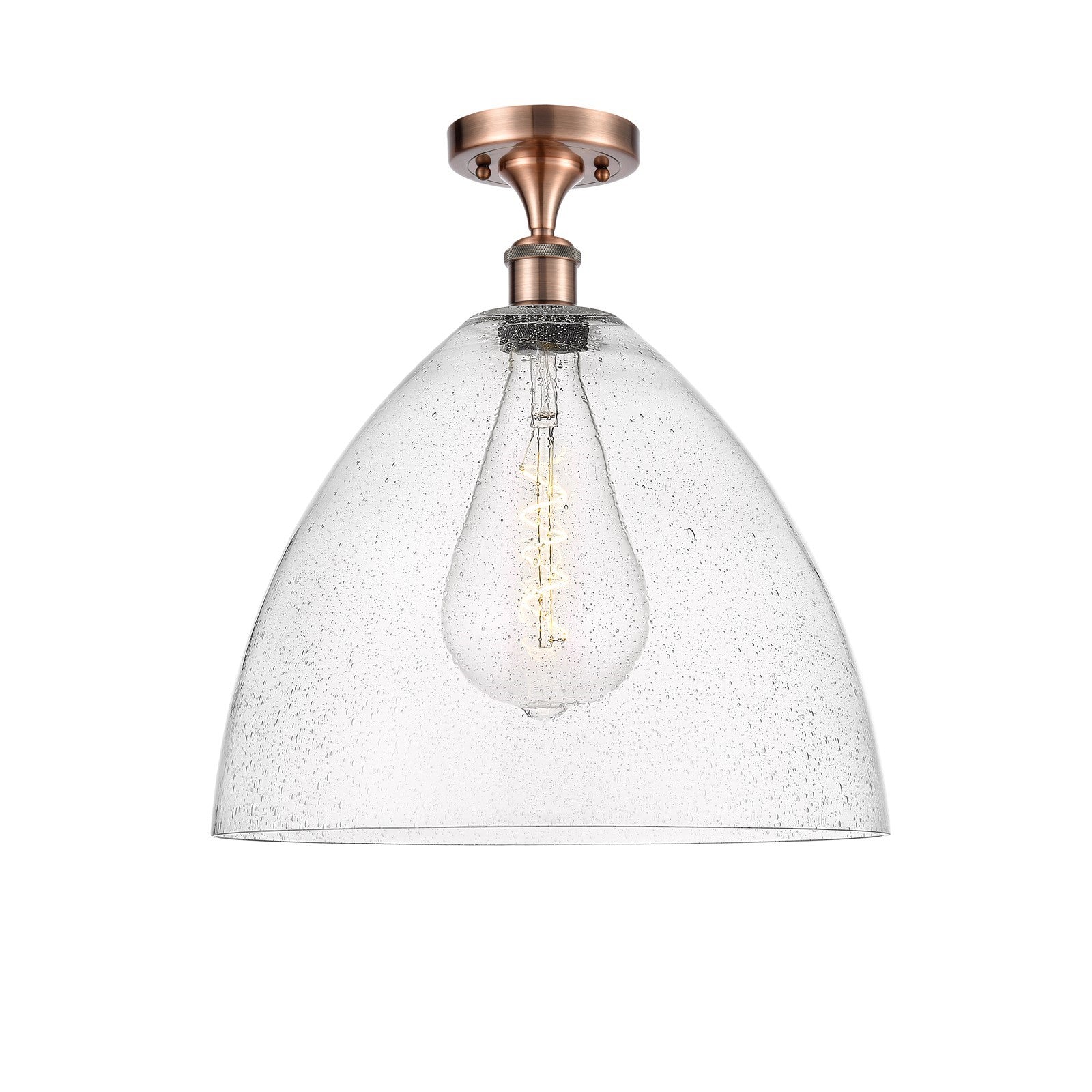 Innovations Bristol 16in 1-Light Semi-Flush Mount | Industrial Antique Copper Steel and Seedy Glass Dome Shade | Damp Rated | Model 616-1F-AC-GBD-164