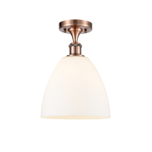 Innovations Bristol 9in 1-Light Semi-Flush Mount | Industrial Antique Copper Steel and Matte White Glass | Damp-Rated Entryway & | Model 616-1F-AC-GBD-91