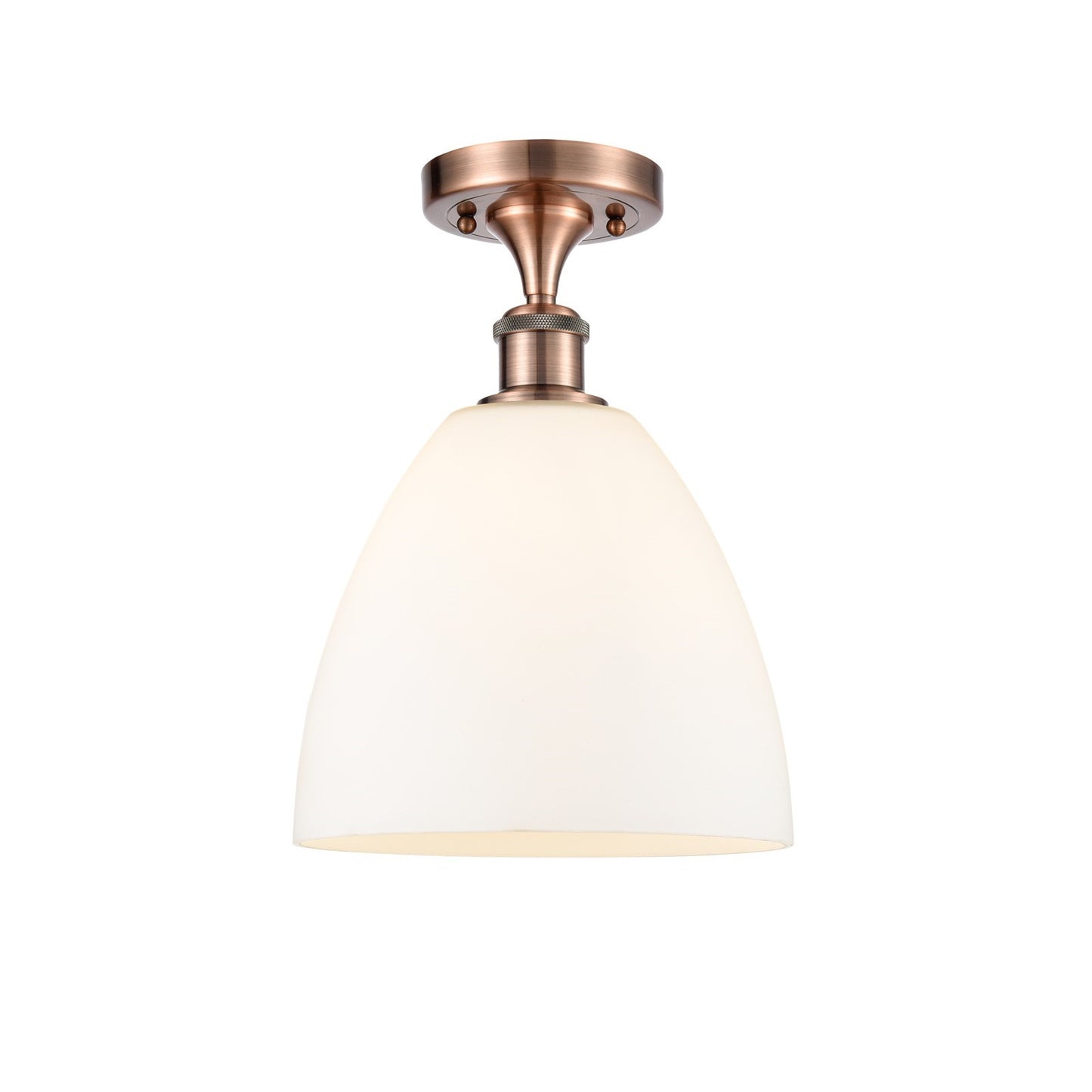 Innovations Bristol 9in 1-Light Semi-Flush Mount | Industrial Antique Copper Steel and Matte White Glass | Damp-Rated Entryway & | Model 616-1F-AC-GBD-91