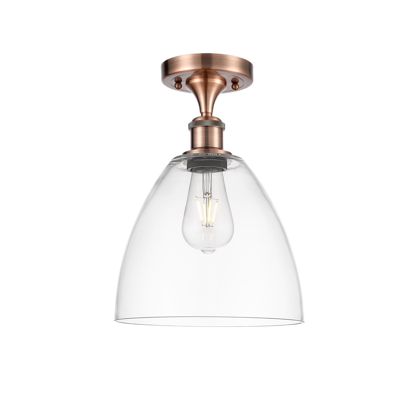 Innovations Bristol 9in 1-Light Semi-Flush Mount | Industrial Antique Copper Steel and Clear Glass | Damp-Rated Hallway & | Model 616-1F-AC-GBD-92