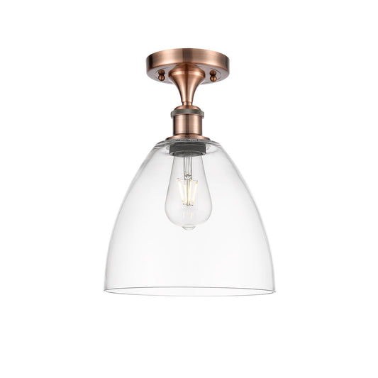 Innovations Bristol 9in 1-Light Semi-Flush Mount | Industrial Antique Copper Steel and Clear Glass | Damp-Rated Hallway & | Model 616-1F-AC-GBD-92