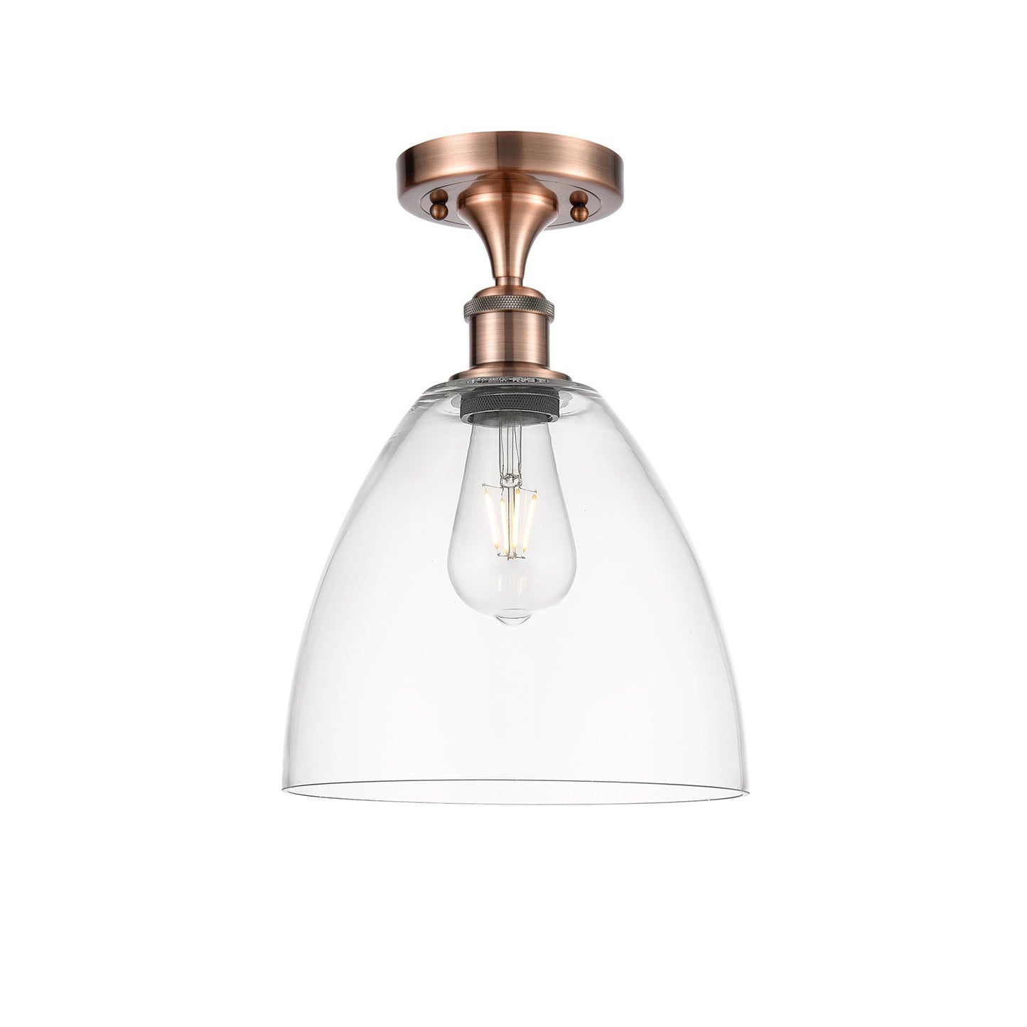 Innovations Bristol 9in 1-Light Semi-Flush Mount | Industrial Antique Copper Steel and Clear Glass | Damp-Rated Hallway & | Model 616-1F-AC-GBD-92