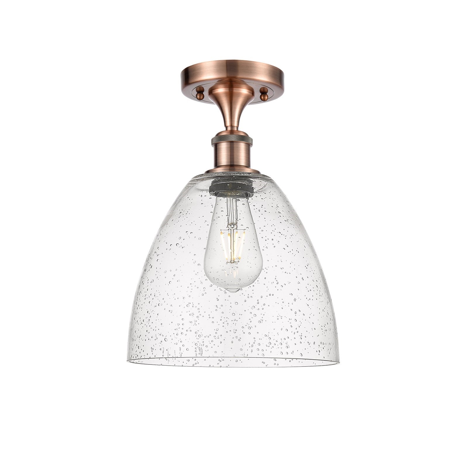 Innovations Bristol 9in 1-Light Semi-Flush Mount | Industrial Antique Copper Steel and Seedy Glass | Damp-Rated Entryway & | Model 616-1F-AC-GBD-94