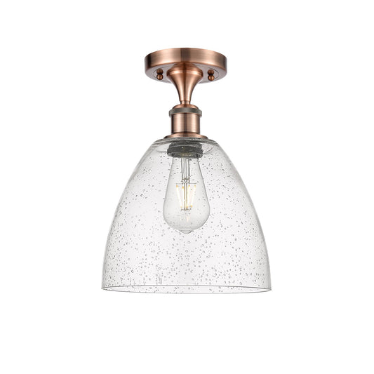 Innovations Bristol 9in 1-Light Semi-Flush Mount | Industrial Antique Copper Steel and Seedy Glass | Damp-Rated Entryway & | Model 616-1F-AC-GBD-94