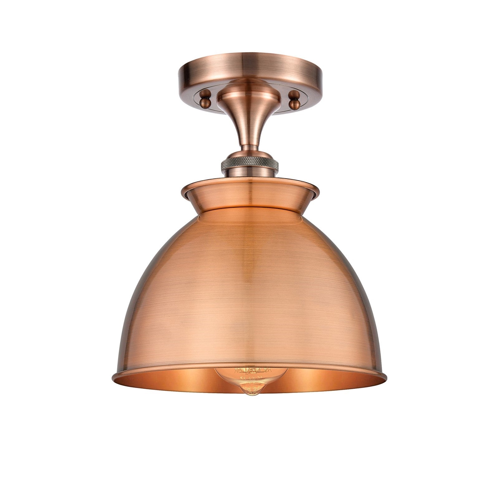 Innovations Adirondack 8.25in 1-Light Semi-Flush Mount | Industrial Antique Copper Steel and Cast Brass | Damp Rated Entryway & | Model 616-1F-AC-M14-AC
