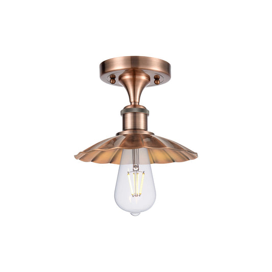 Innovations Scallop 8in 1-Light Semi-Flush Mount | Traditional Industrial Antique Copper Steel and Cast Brass | Hallway & Covered | Model 616-1F-AC-M17-AC