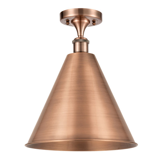 Innovations Berkshire Metal 16in 1-Light Semi-Flush Mount | Industrial Antique Copper Steel and Cast Brass Cone Shade | Model 616-1F-AC-MBC-16-AC