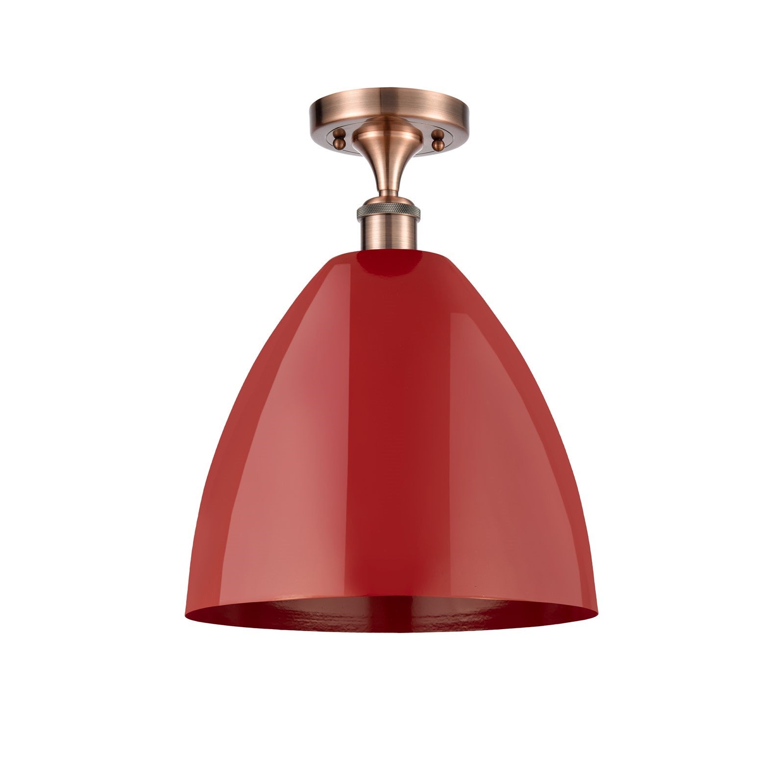 Innovations Plymouth 12in 1-Light Semi-Flush Mount | Industrial Antique Copper Steel and Matte Red Metal | Kitchen & Hallway | Model 616-1F-AC-MBD-12-RD
