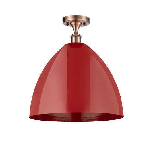 Innovations Plymouth 16in 1-Light Semi-Flush Mount | Industrial Antique Copper Steel and Matte Red Metal | Kitchen & Hallway | Model 616-1F-AC-MBD-16-RD
