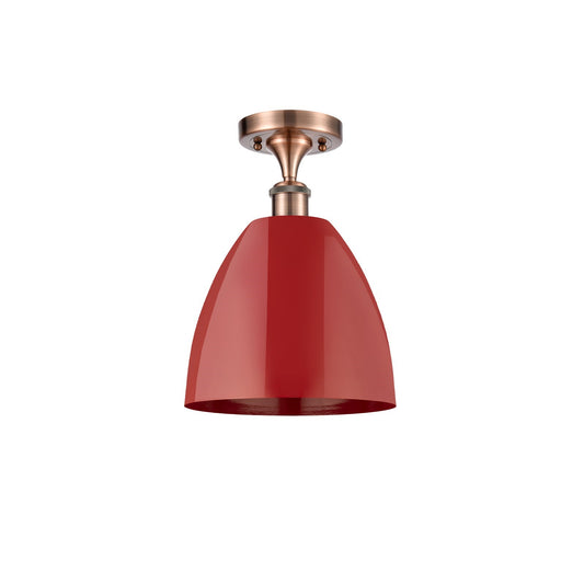 Innovations Plymouth 9in 1-Light Semi-Flush Mount | Industrial Antique Copper Steel and Matte Red Metal | Kitchen & Hallway | 9 | Model 616-1F-AC-MBD-9-RD