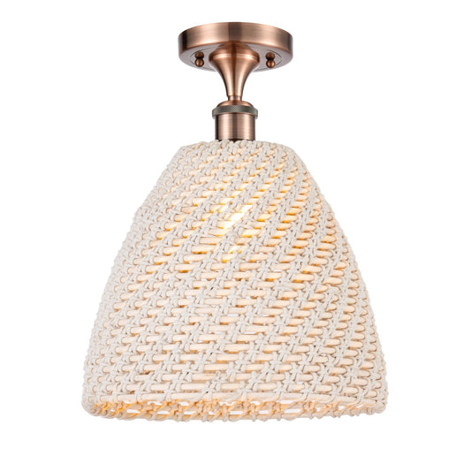 Innovations Bristol Natural 12in 1-Light Semi-Flush Mount | Farmhouse Antique Copper and Natural Fiber | Entryway & Hallway | Model 616-1F-AC-NBD-12-NAT