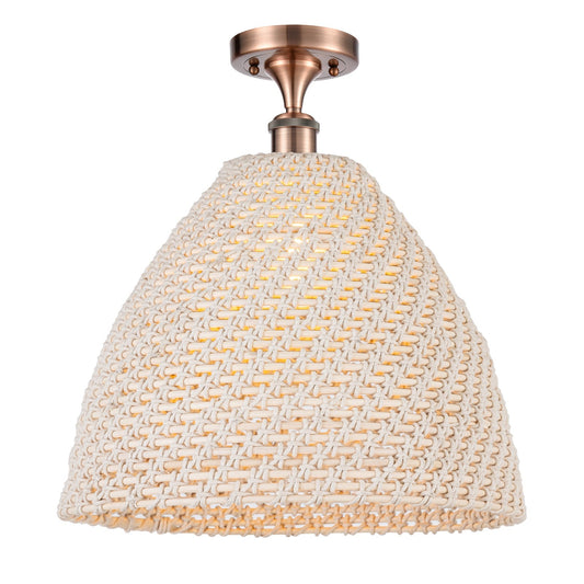 Innovations Bristol Natural 16in 1-Light Semi-Flush Mount | Farmhouse Antique Copper Steel and Natural Fiber Dome Shade | Model 616-1F-AC-NBD-16-NAT
