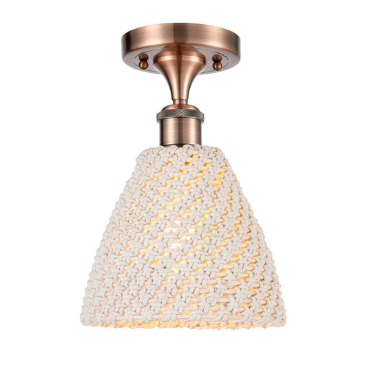 Innovations Bristol Natural 7.5in 1-Light Semi-Flush Mount | Industrial Antique Copper Steel and Natural Fiber Shade | Damp | Model 616-1F-AC-NBD-75-NAT