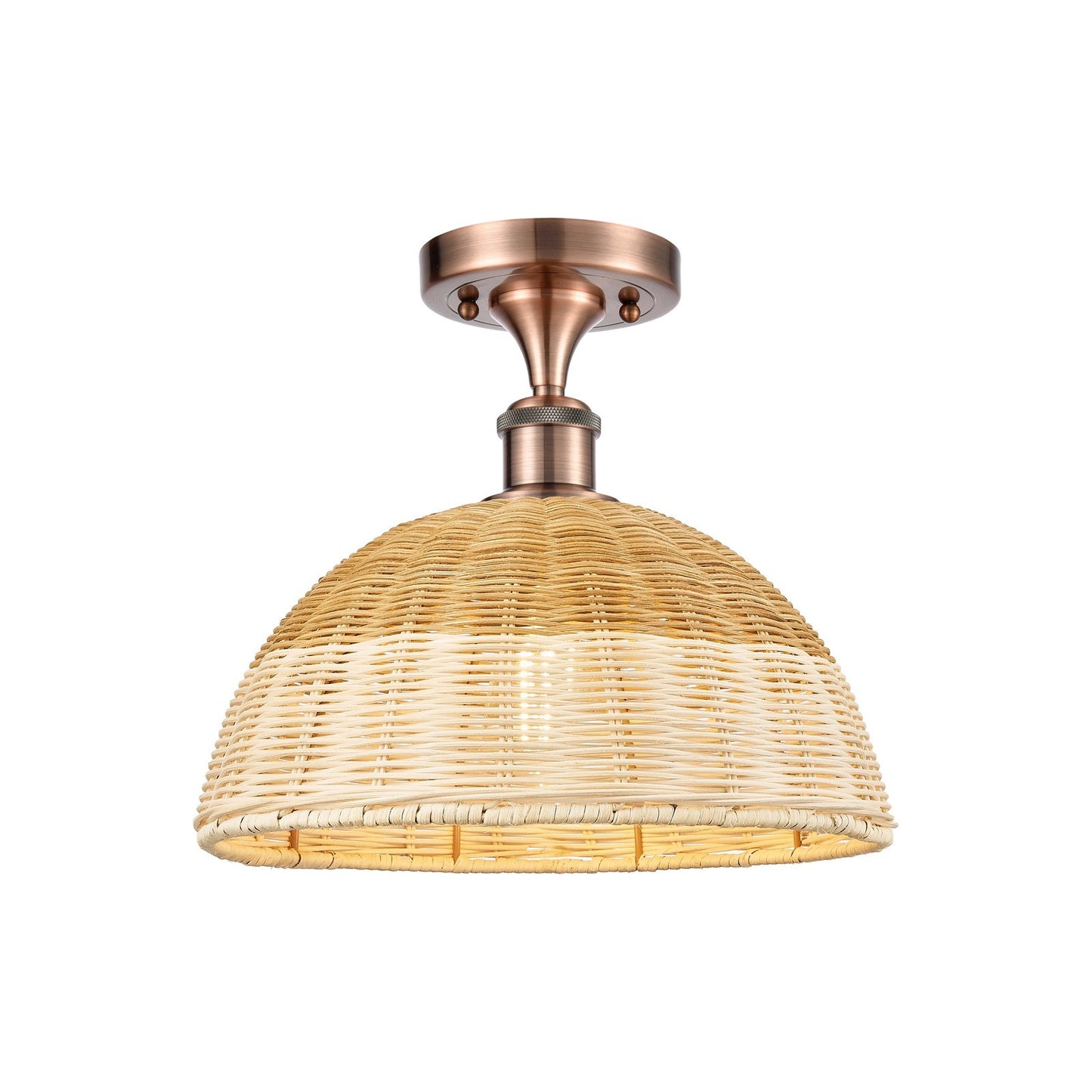Innovations Bristol Natural II 12in 1-Light Semi-Flush Mount | Industrial Antique Copper Steel and Natural Fiber Shade | Model 616-1F-AC-NBD2-12-NAT