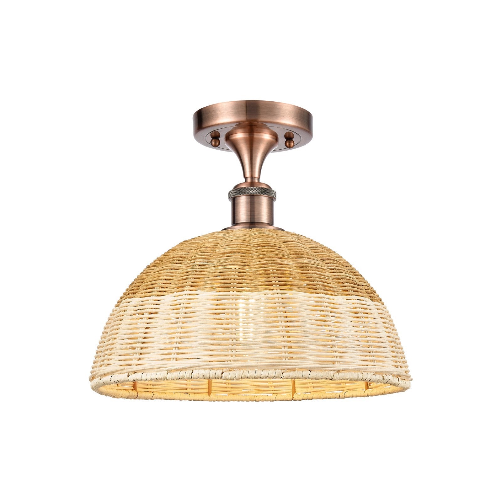 Innovations Bristol Natural II 12in 1-Light Semi-Flush Mount | Industrial Antique Copper Steel and Natural Fiber Shade | Model 616-1F-AC-NBD2-12-NAT