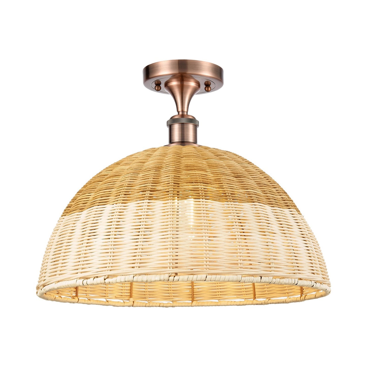 Innovations Bristol Natural II 16in 1-Light Semi-Flush Mount | Industrial Antique Copper and Natural Fiber Shade | Damp | Model 616-1F-AC-NBD2-16-NAT