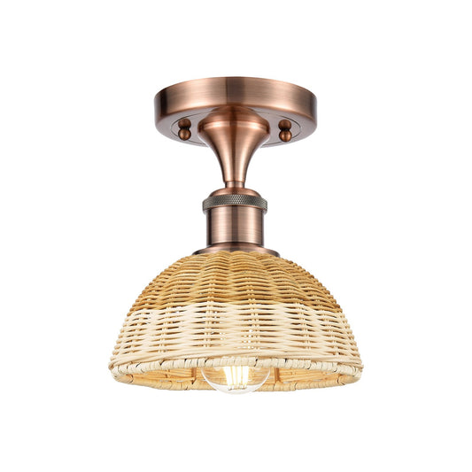 Innovations Bristol Natural II 7.5in 1-Light Semi-Flush Mount | Industrial Antique Copper Steel and Natural Fiber Shade | Model 616-1F-AC-NBD2-75-NAT