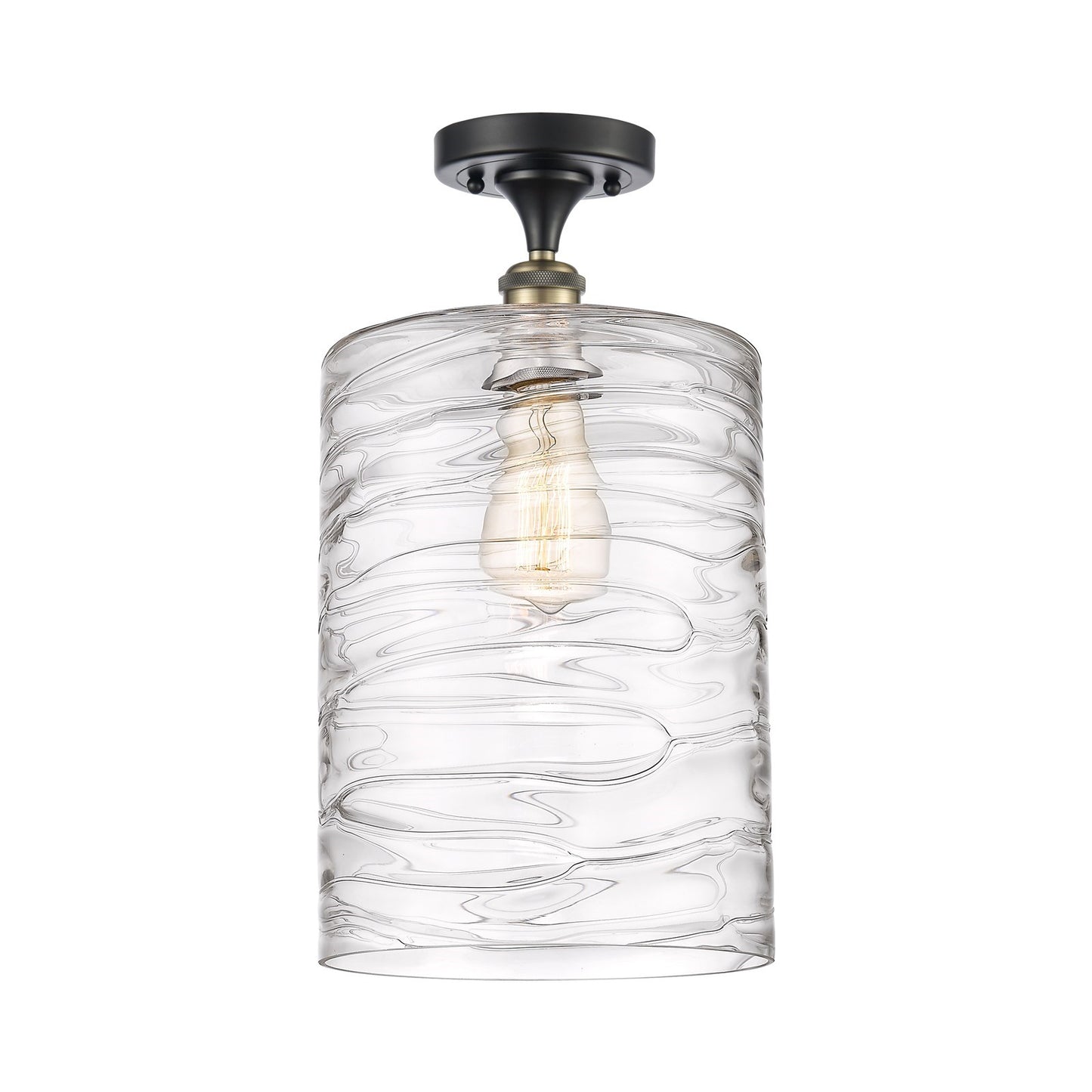 Innovations Cobbleskill 9in 1-Light Semi-Flush Mount | Industrial Black Antique Brass Steel and Deco Swirl Glass | Entryway & | Model 616-1F-BAB-G1113-L