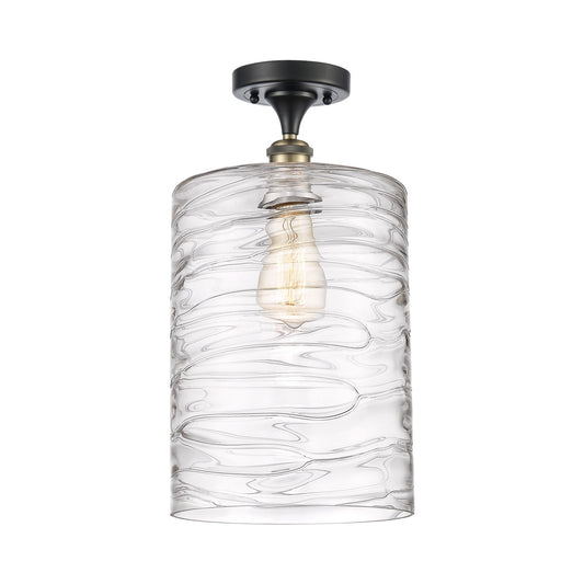 Innovations Cobbleskill 9in 1-Light Semi-Flush Mount | Industrial Black Antique Brass Steel and Deco Swirl Glass | Entryway & | Model 616-1F-BAB-G1113-L