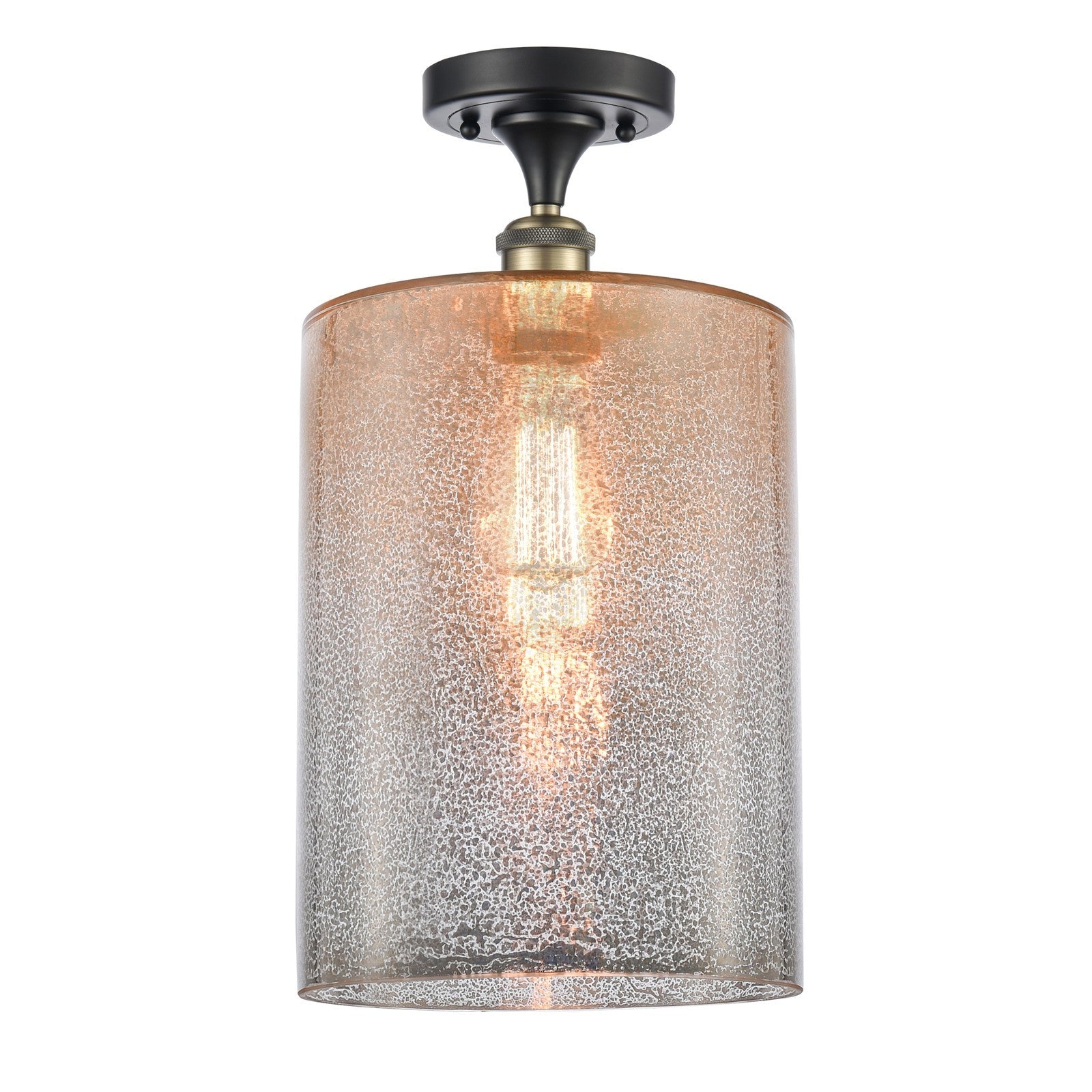Innovations Cobbleskill 9in 1-Light Semi-Flush Mount | Industrial Black Antique Brass Steel and Mercury Glass | Entryway & | Model 616-1F-BAB-G116-L