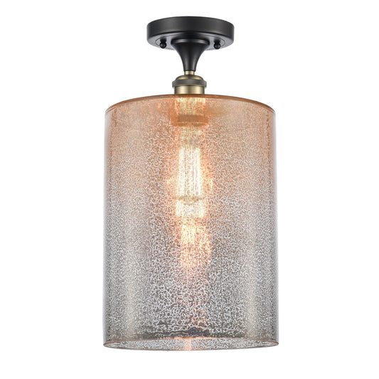 Innovations Cobbleskill 9in 1-Light Semi-Flush Mount | Industrial Black Antique Brass Steel and Mercury Glass | Entryway & | Model 616-1F-BAB-G116-L