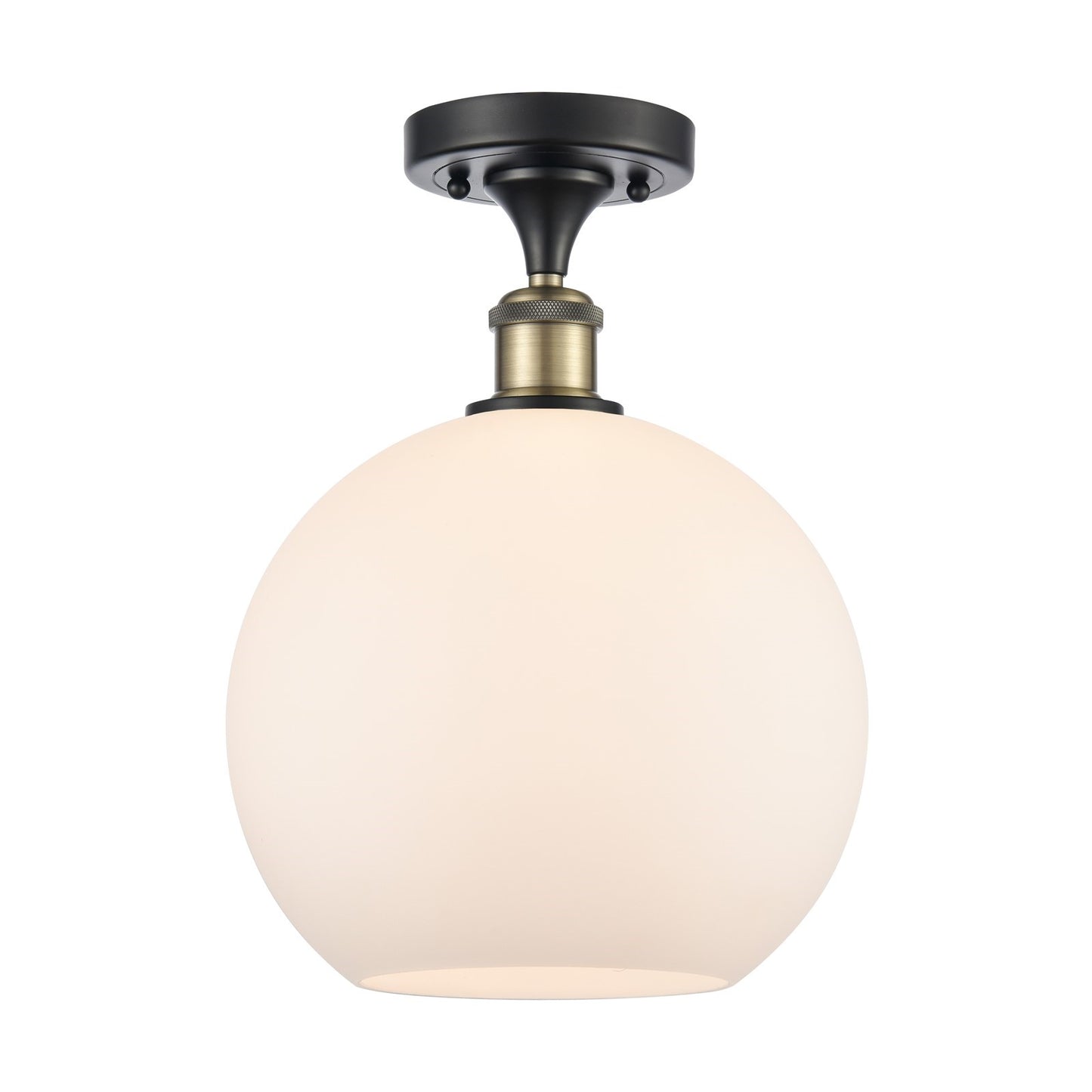 Innovations Athens 10in 1-Light Semi-Flush Mount | Industrial Black Antique Brass Steel and Matte White Glass | Kitchen & | Model 616-1F-BAB-G121-10