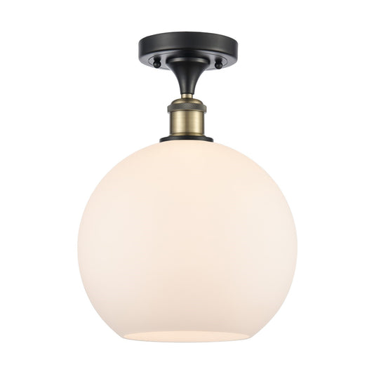 Innovations Athens 10in 1-Light Semi-Flush Mount | Industrial Black Antique Brass Steel and Matte White Glass | Kitchen & | Model 616-1F-BAB-G121-10