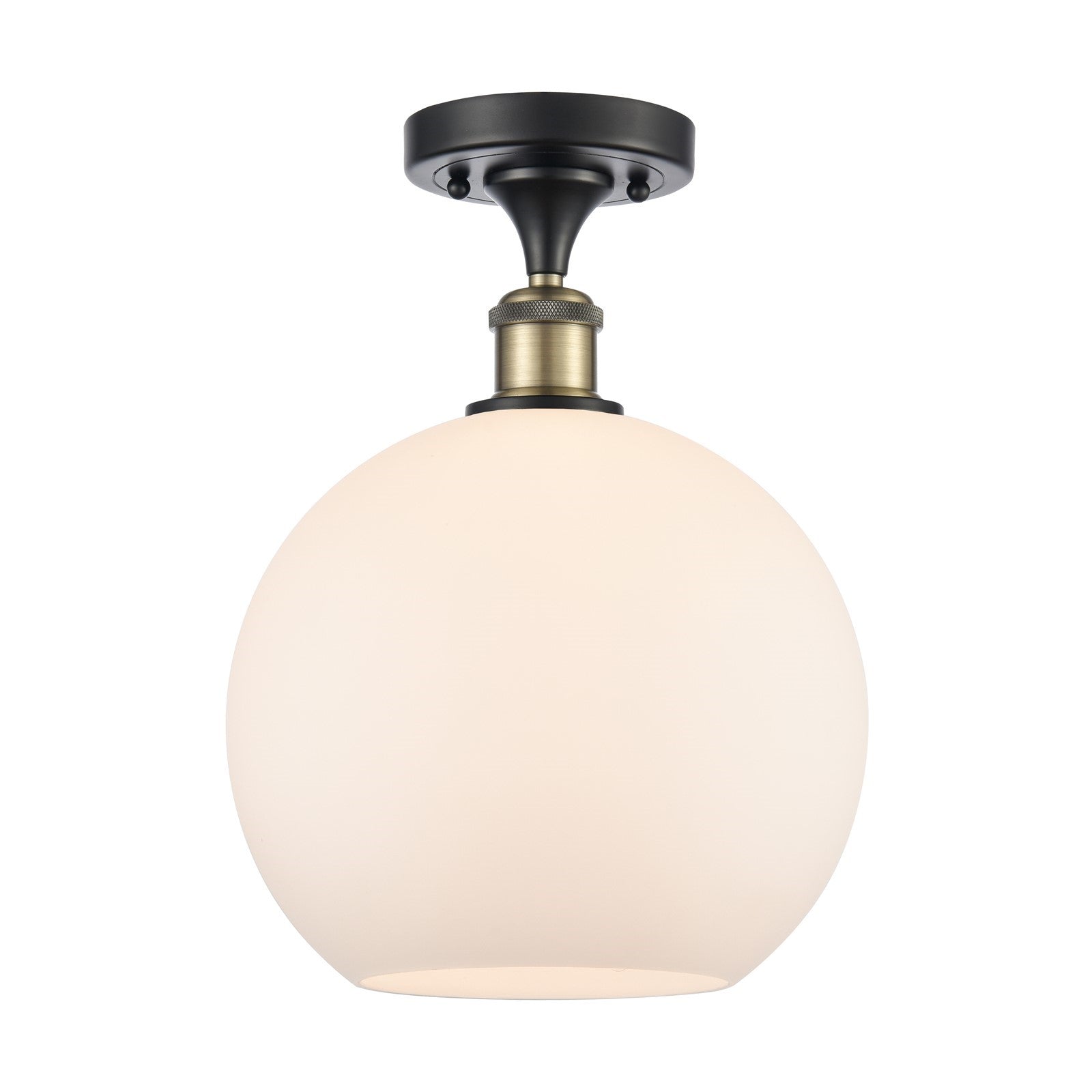 Innovations Athens 10in 1-Light Semi-Flush Mount | Industrial Black Antique Brass Steel and Matte White Glass | Kitchen & | Model 616-1F-BAB-G121-10