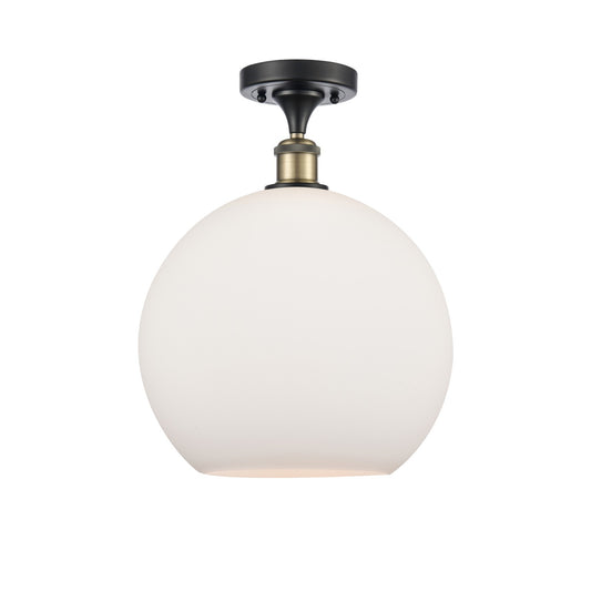 Innovations Athens 12in 1-Light Semi-Flush Mount | Industrial Black Antique Brass and Matte White Glass | Bathroom & Hallway | Model 616-1F-BAB-G121-12
