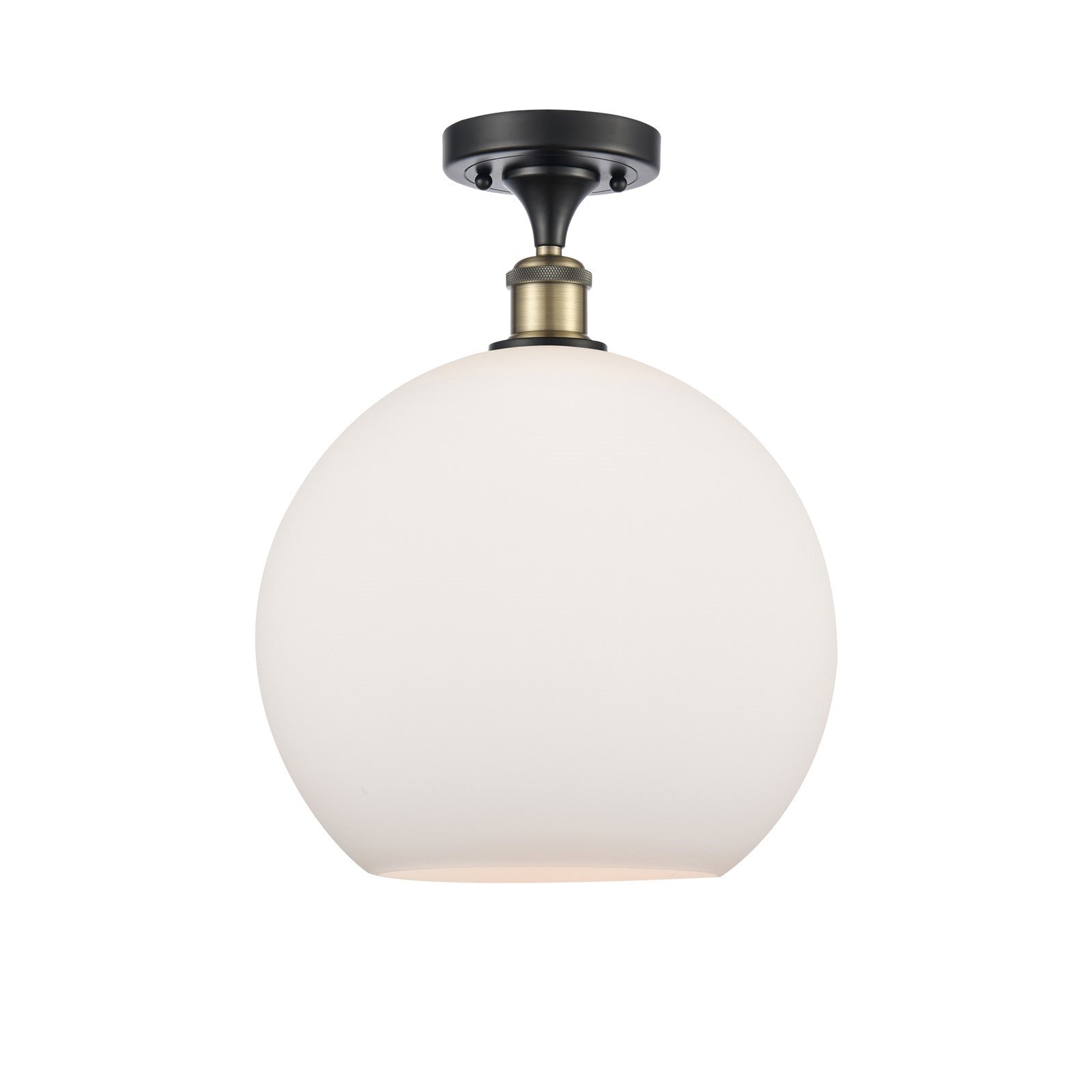 Innovations Athens 12in 1-Light Semi-Flush Mount | Industrial Black Antique Brass and Matte White Glass | Bathroom & Hallway | Model 616-1F-BAB-G121-12