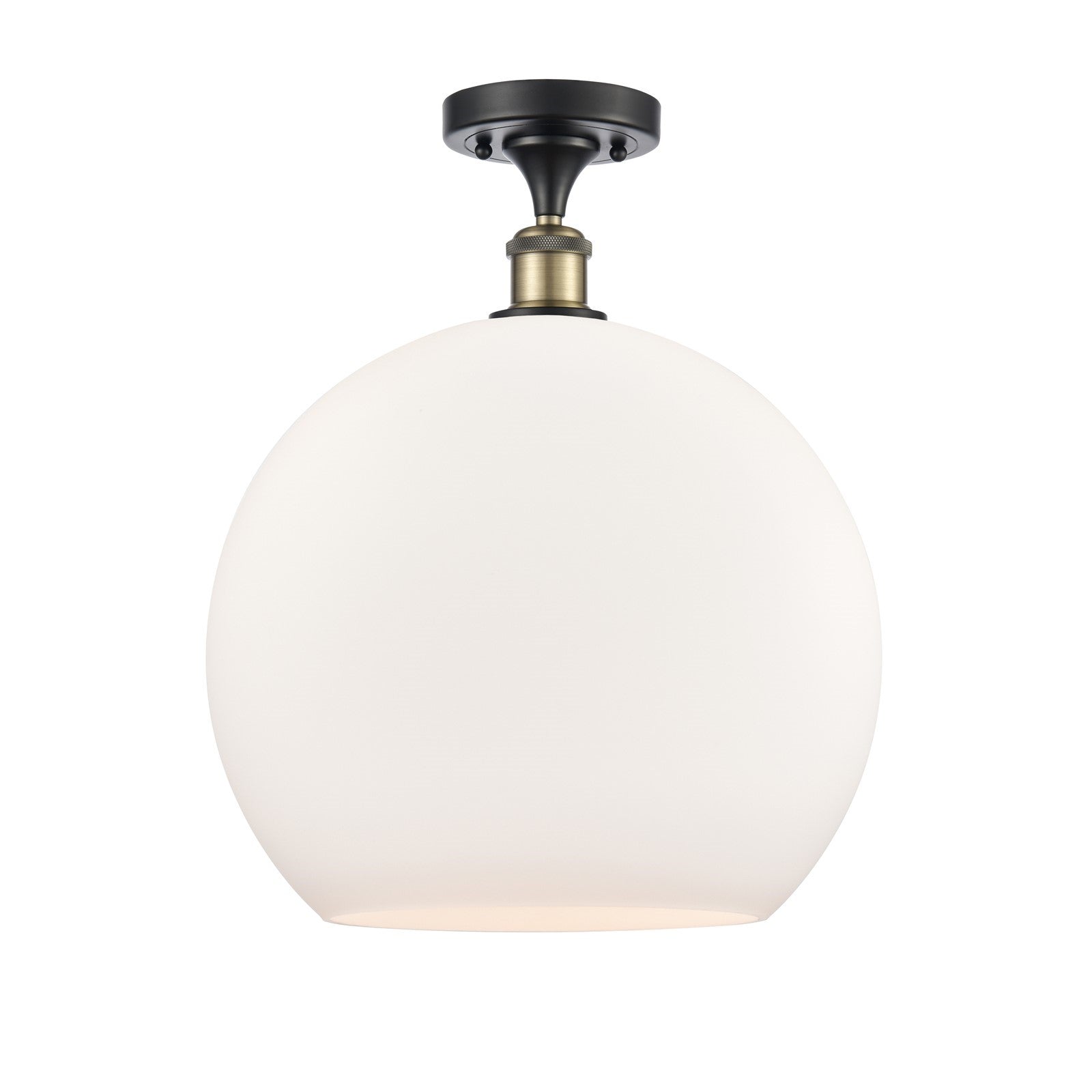 Innovations Athens 14in 1-Light Semi-Flush Mount | Industrial Black Antique Brass Steel and Matte White Glass | Entryway & | Model 616-1F-BAB-G121-14